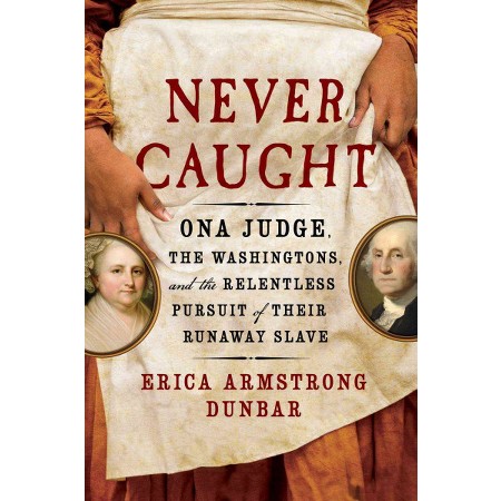 book cover with the a background image of a women from the waist down with a dress and white apron. Two small cameo images of Martha and George Washington in the foreground.