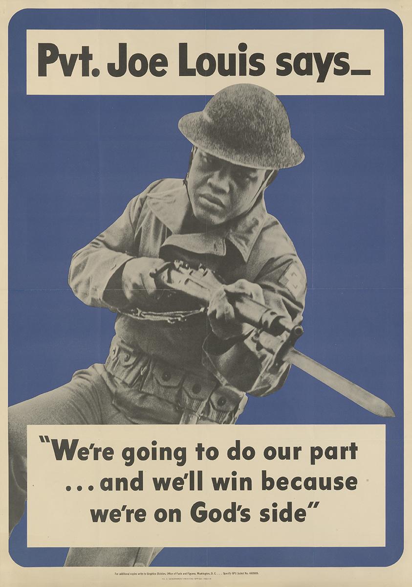 Poster of Joe Louis holding a gun.