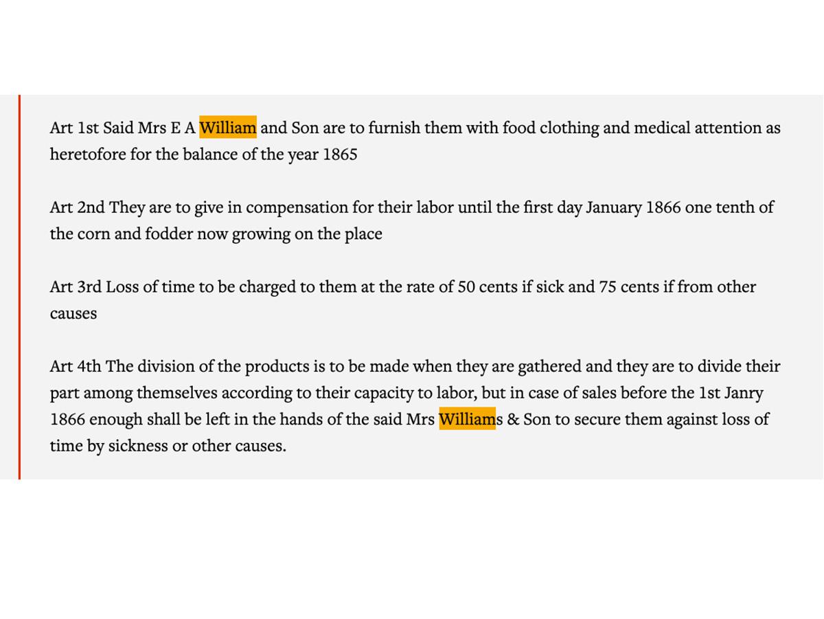 a screen shot of the highlighted text feature for the Freedmen's Bureau online search portal