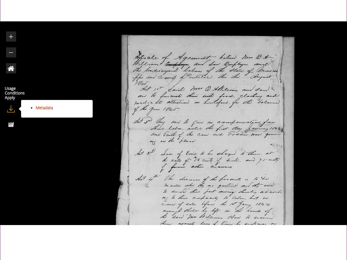a screen shot of the transcript zoom view feature for the Freedmen's Bureau online search portal