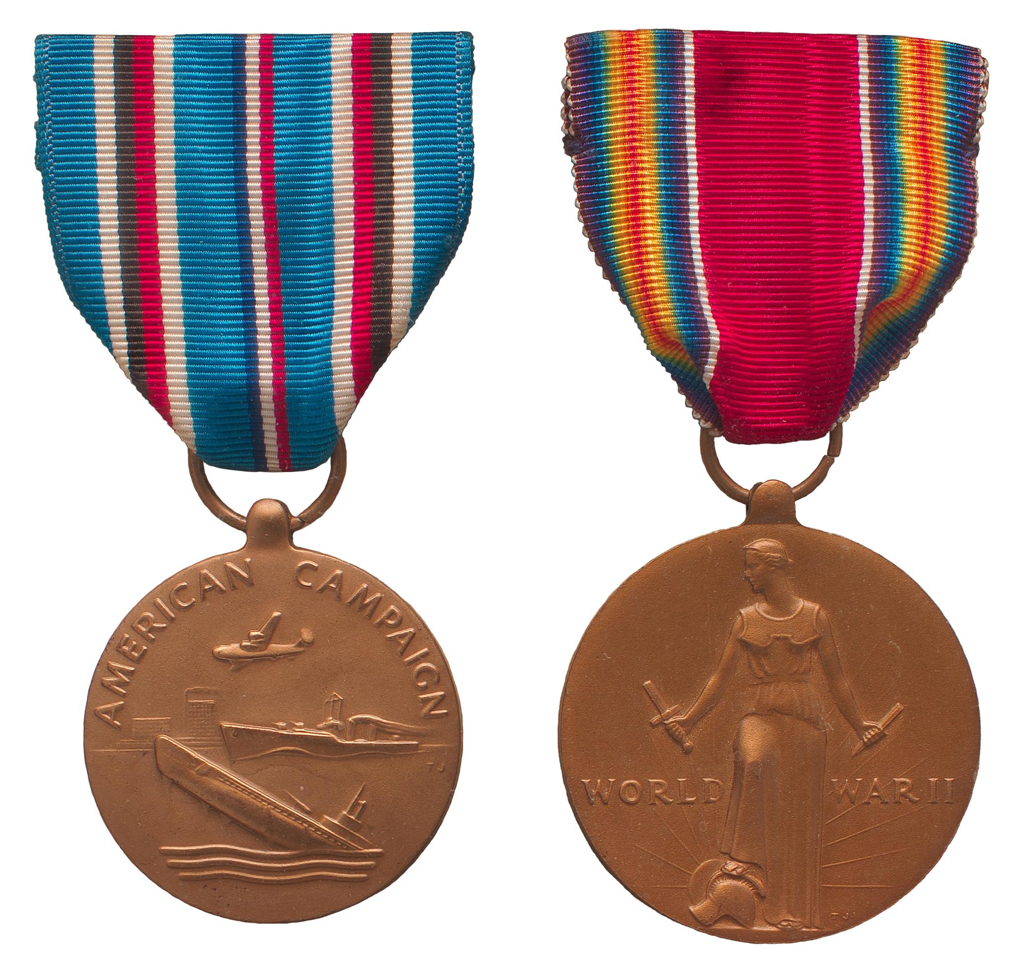 Two WWII-era medals with ribbons