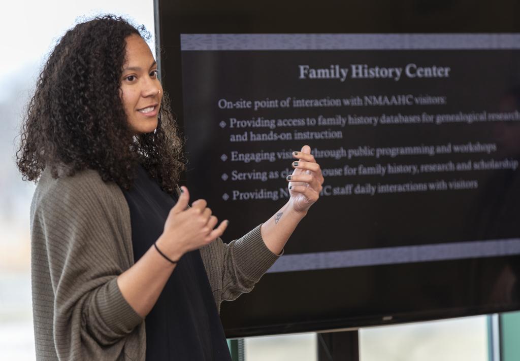 Hannah Scruggs speaking to a crowd