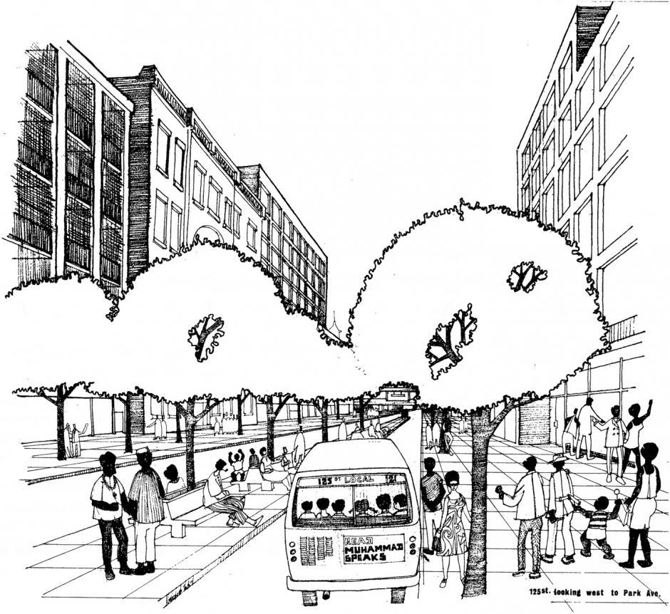 Drawing by E. Donald Van Purnell. Courtesy of Arthur Symes for the 125th Street East Harlem Triangle Plan.