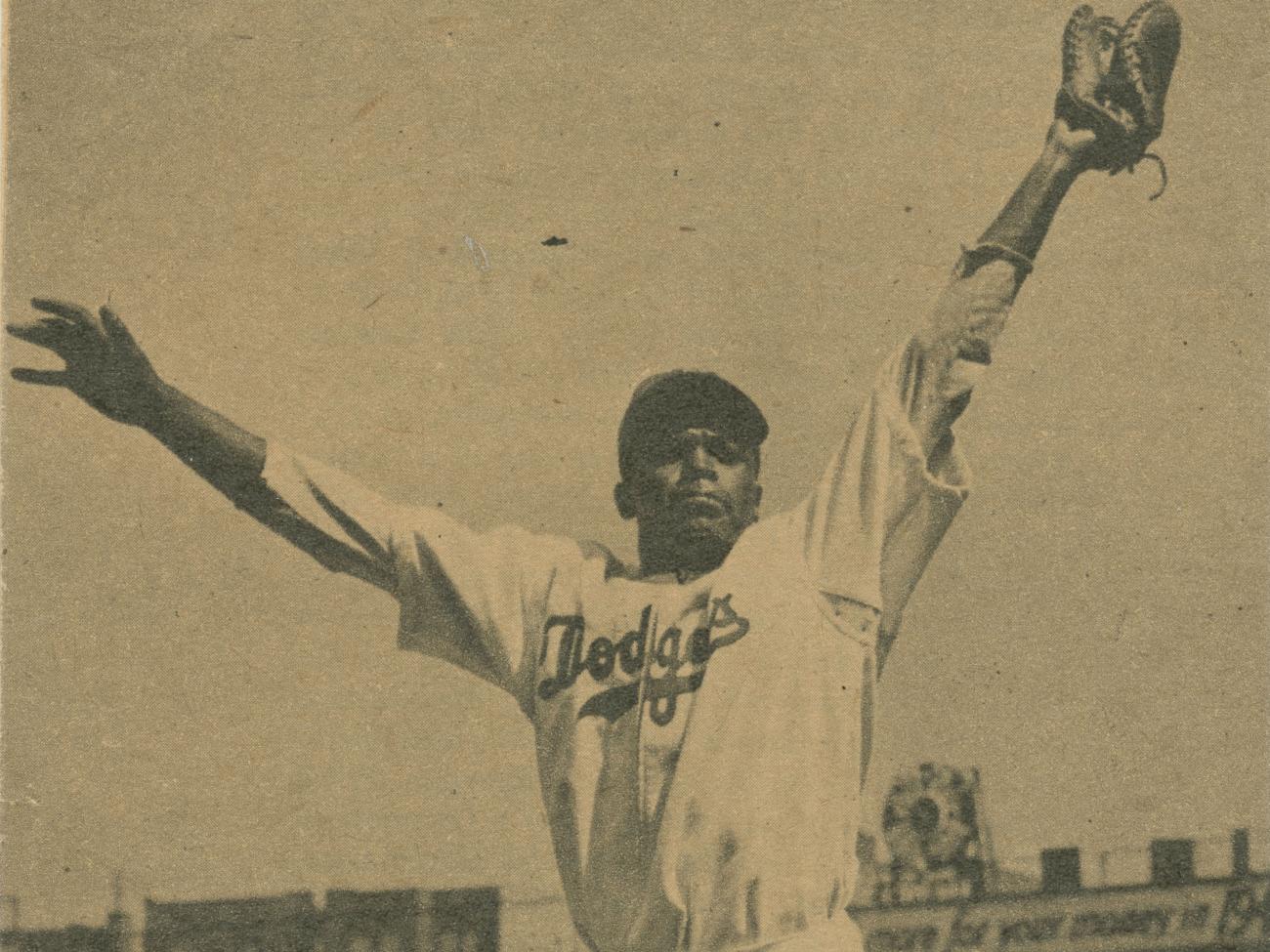 Detail of photo of Jackie Robinson on opening day.