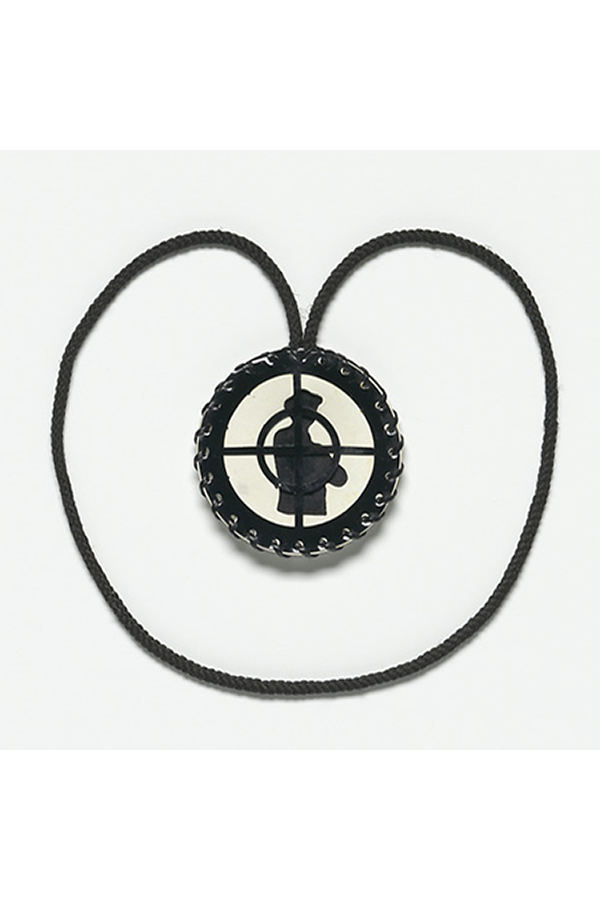 Public Enemy necklace with logo medallion.