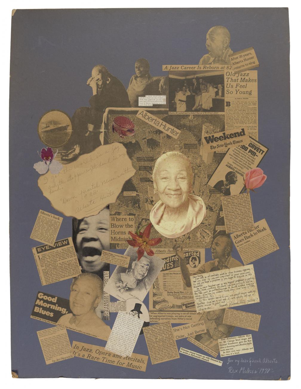Collage of images and clippings relating to Alberta Hunter