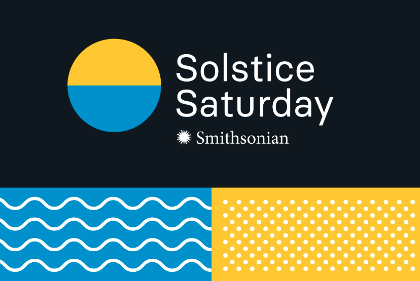 A colorful graphical banner with Solstice Summer Smithsonian in white letters