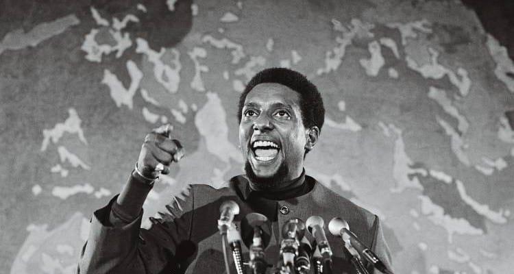 Martin Luther King Jr.'s former associate Stokely Carmichael speaks at civil rights rally in Washington, April 4, 1970.