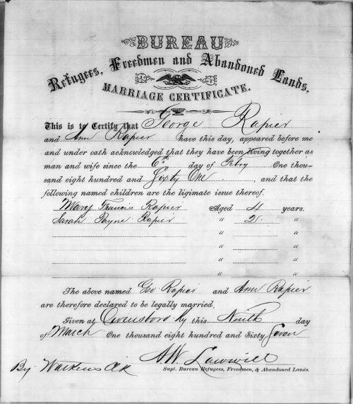 Image of a Freedmen's Bureau Marriage Certificate