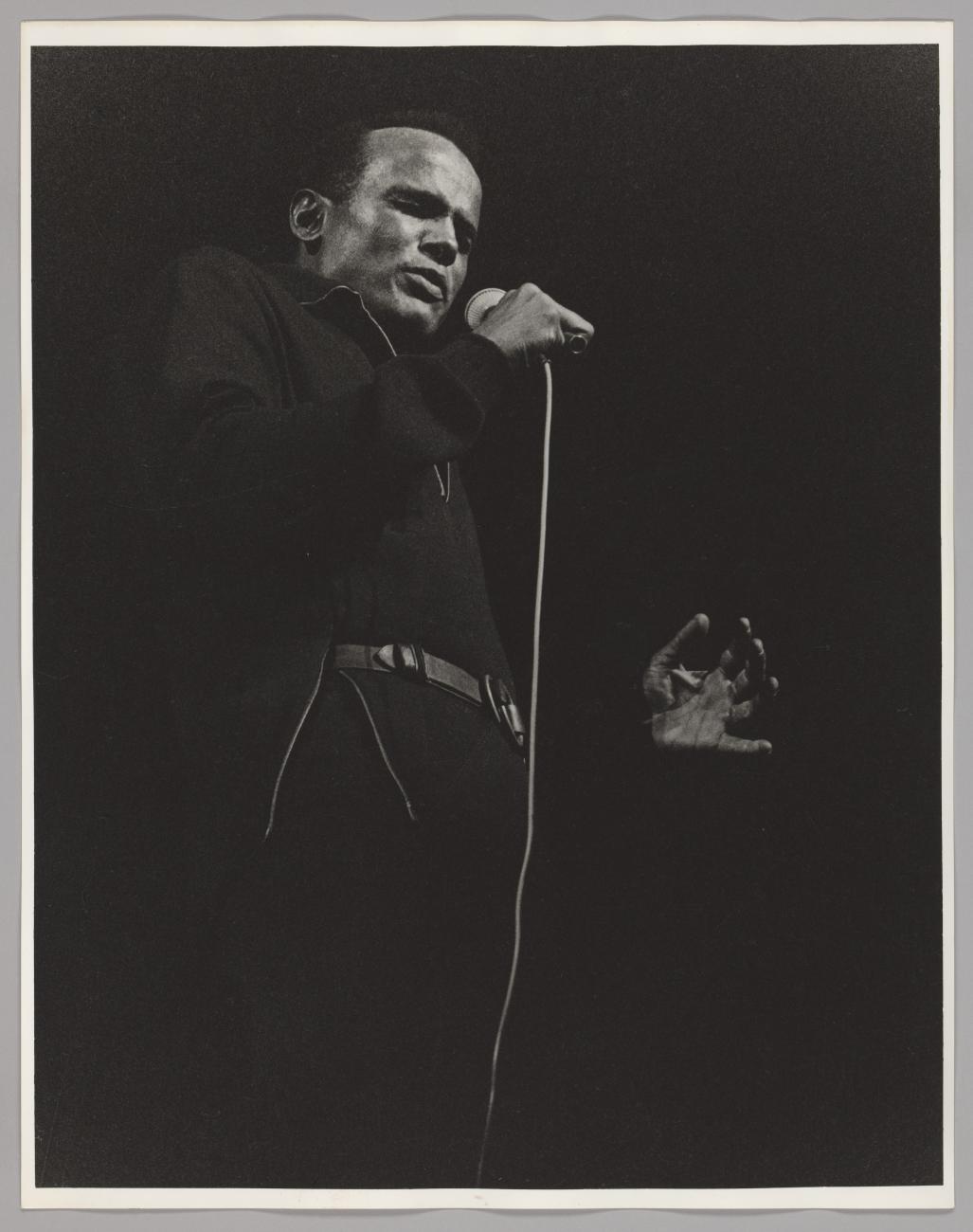 Photographic print of Harry Belafonte performing at a fundraiser in Boston October 1967