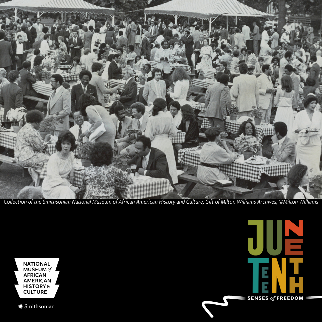 Outdoor celebration w/ Juneteenth logo
