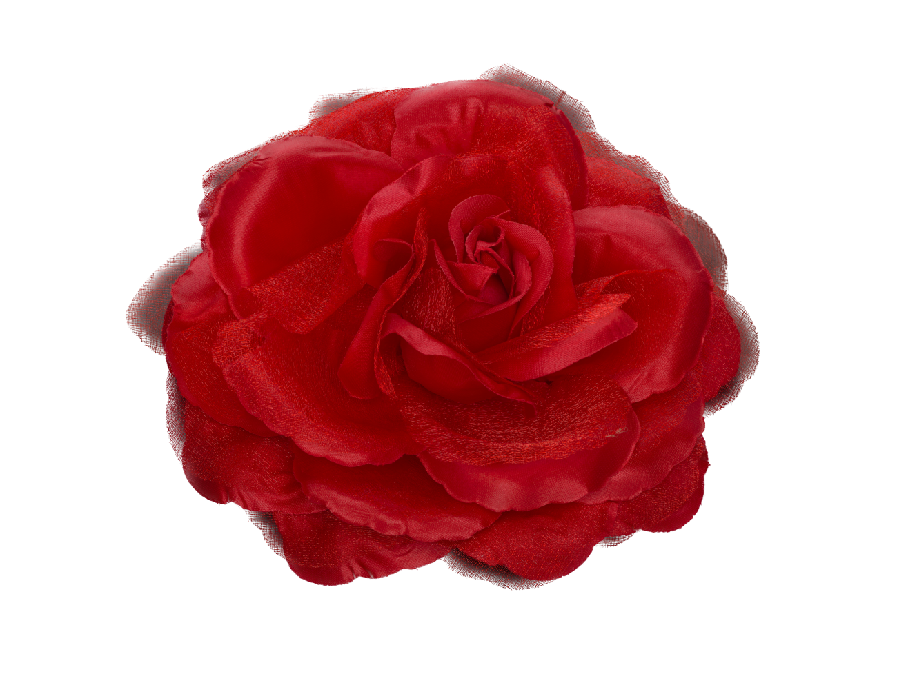 A synthetic textile rose flower with large red petals worn by Trayvon Martin's mother, Sybrina Fulton, at the 2016 Democratic National Convention