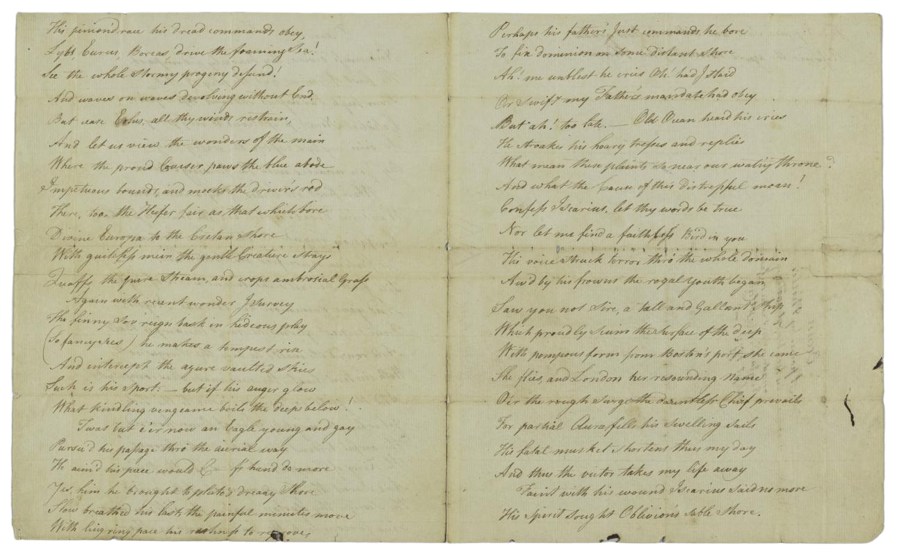 Ocean Manuscript poem by Phillis Wheatley, 1773