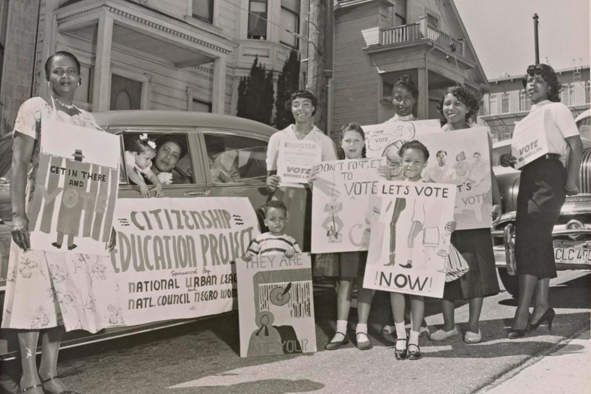 Photo of women and children at voter registration motorcade, Sept. 8, 1956