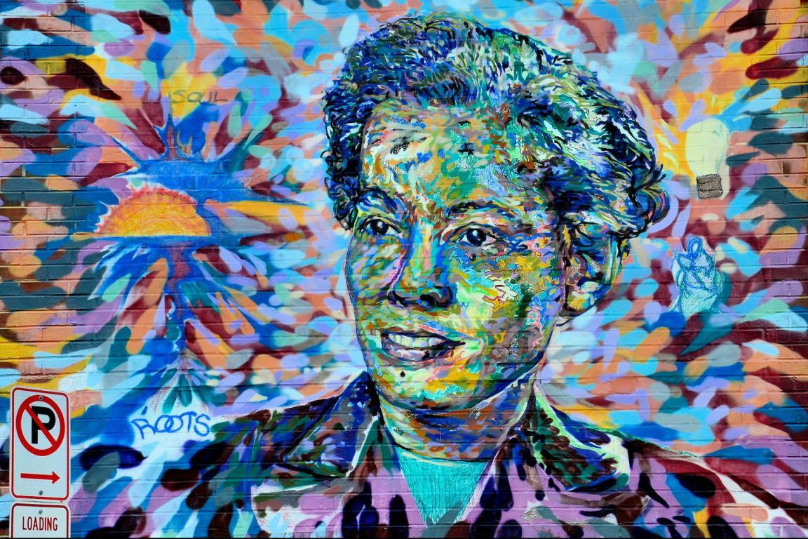 One of five Pauli Murray Murals and Community Monuments in Durham, North Carolina located at 1101 West Chapel Hill Street