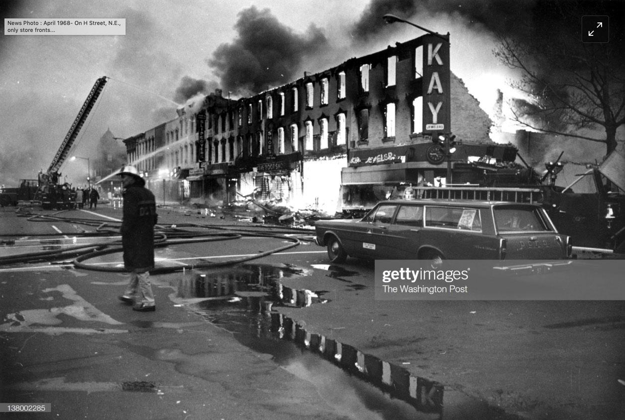 On H Street, N.E., only store fronts remain standing, District of Columbia riots, 1968