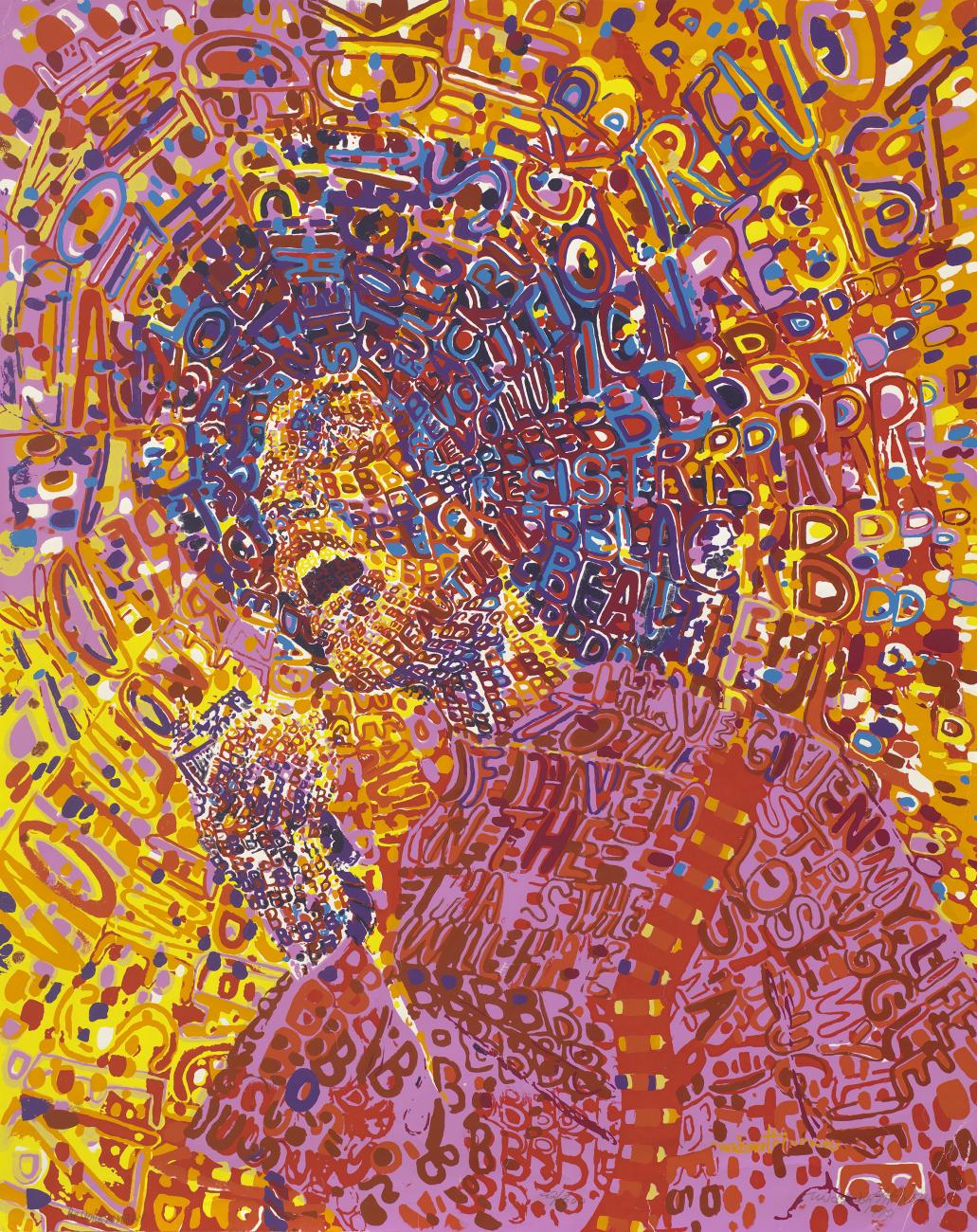 A colorful image of Angela davis.
