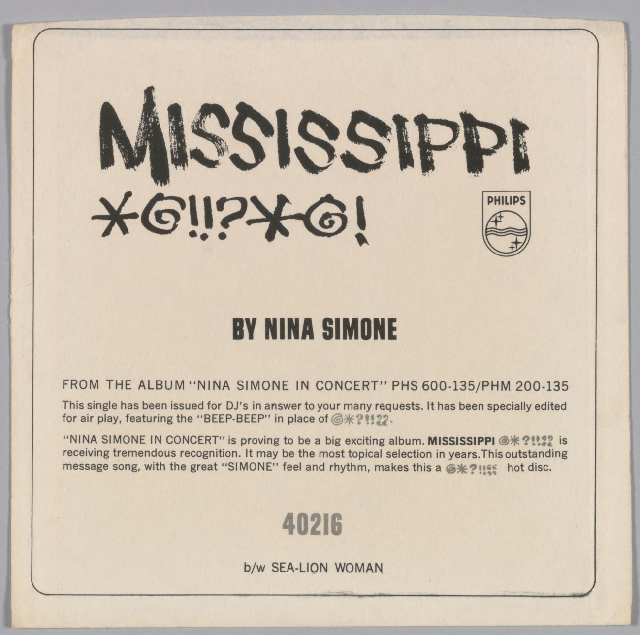 Cover for "Mississippi Goddam"