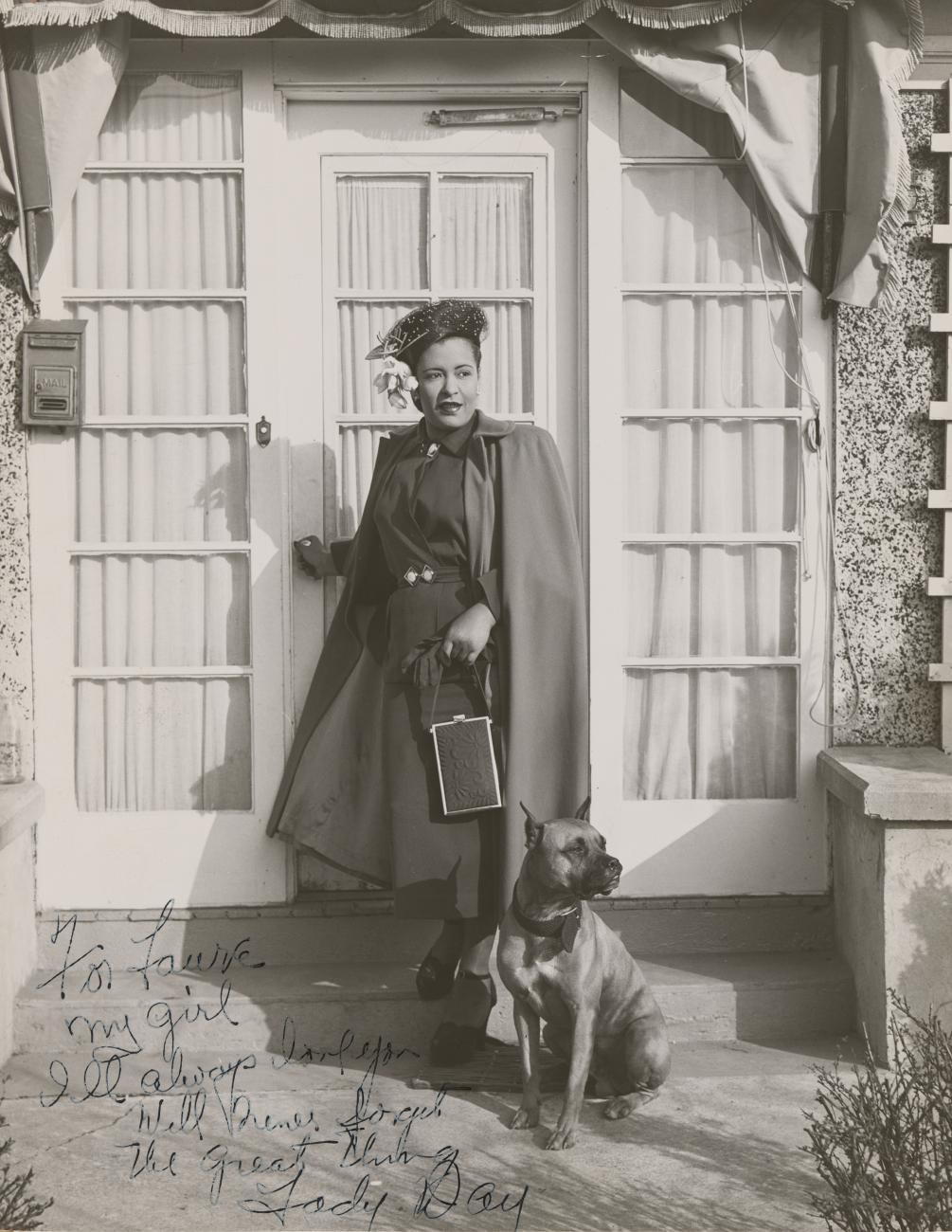 A silver gelatin print depicting a black-and-white image of Billie Holiday