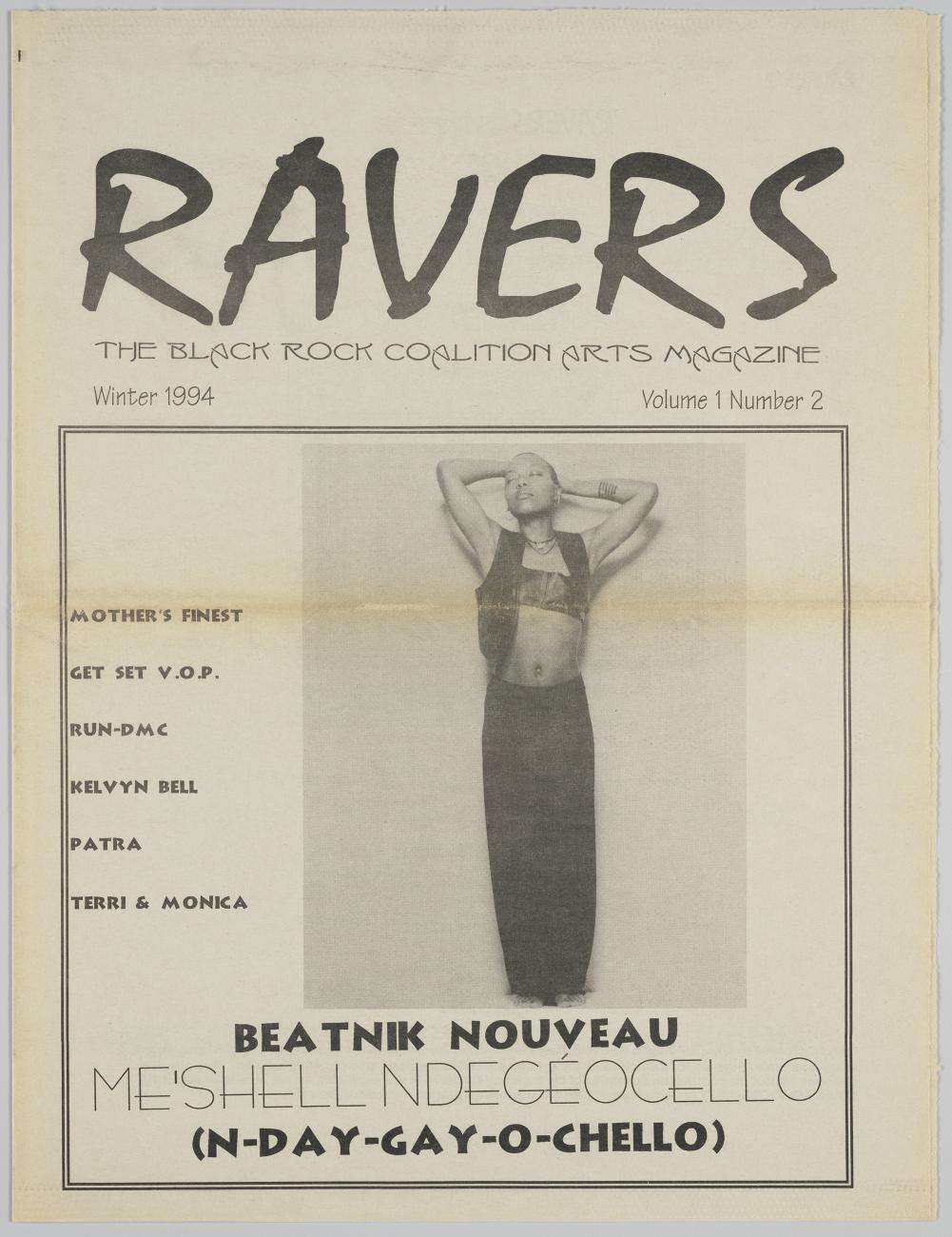 Cover of "Ravers" magazine with an image of a woman with her hands above her head.