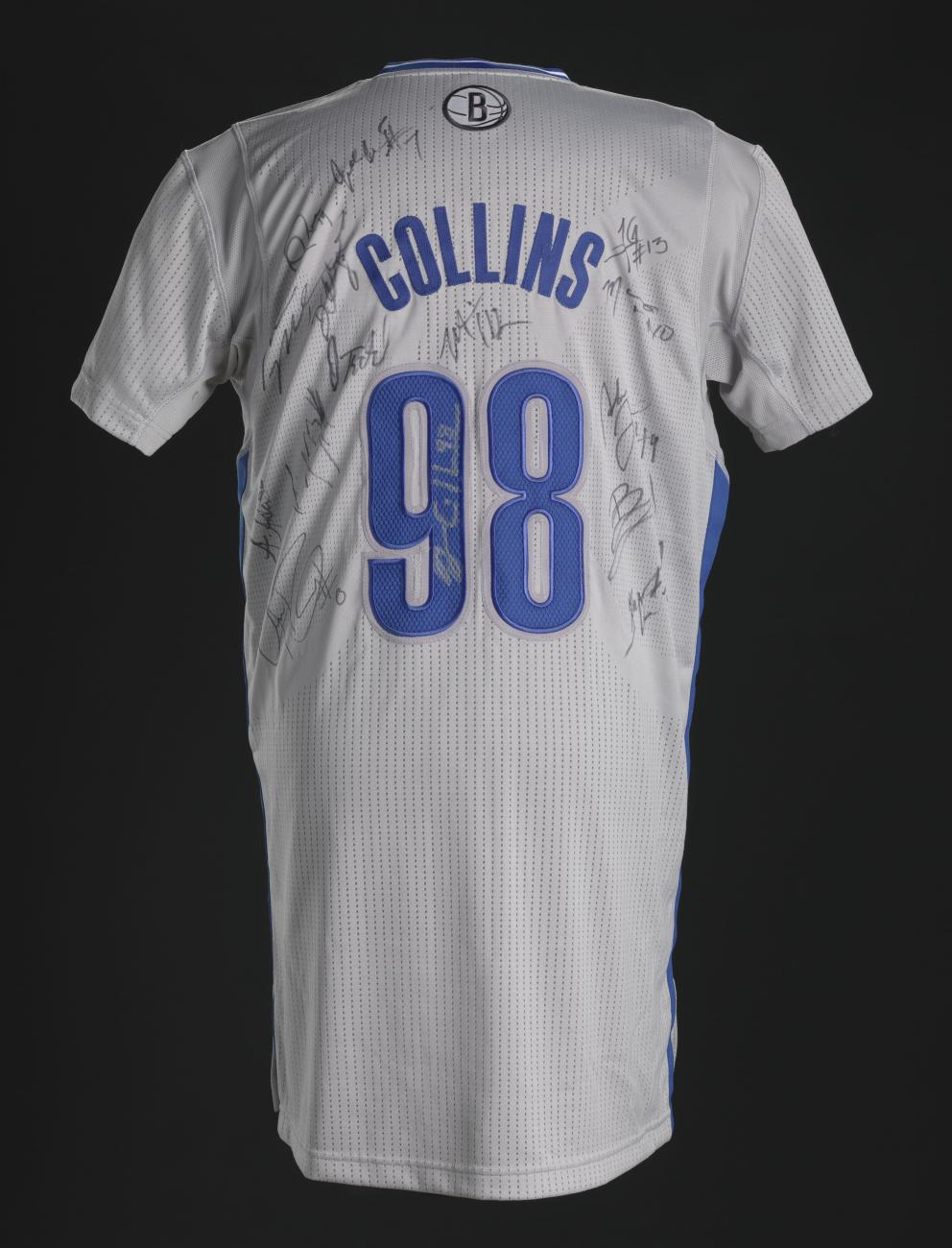 Back of a basketball jersey worn by Jason Collins.