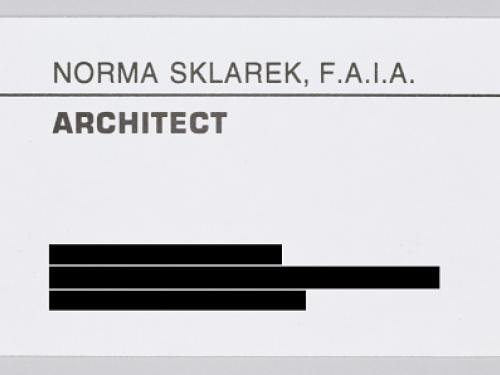 Business card for architect Norma Merrick Sklarek, F.A.I.A.