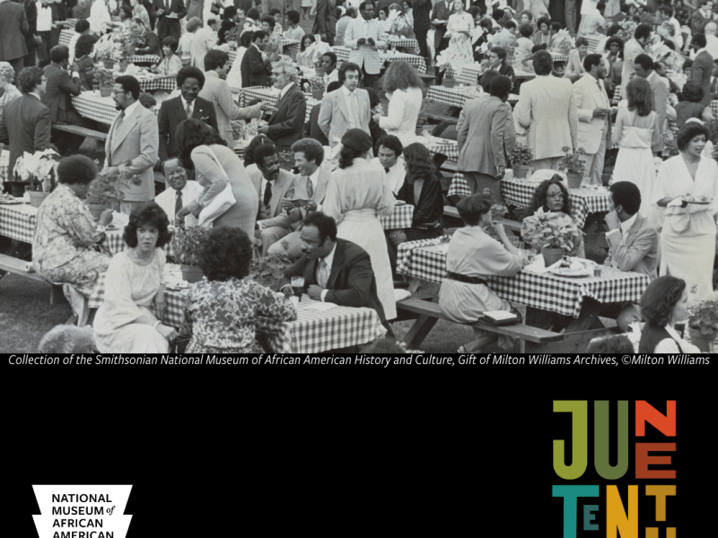 Outdoor celebration w/ Juneteenth logo