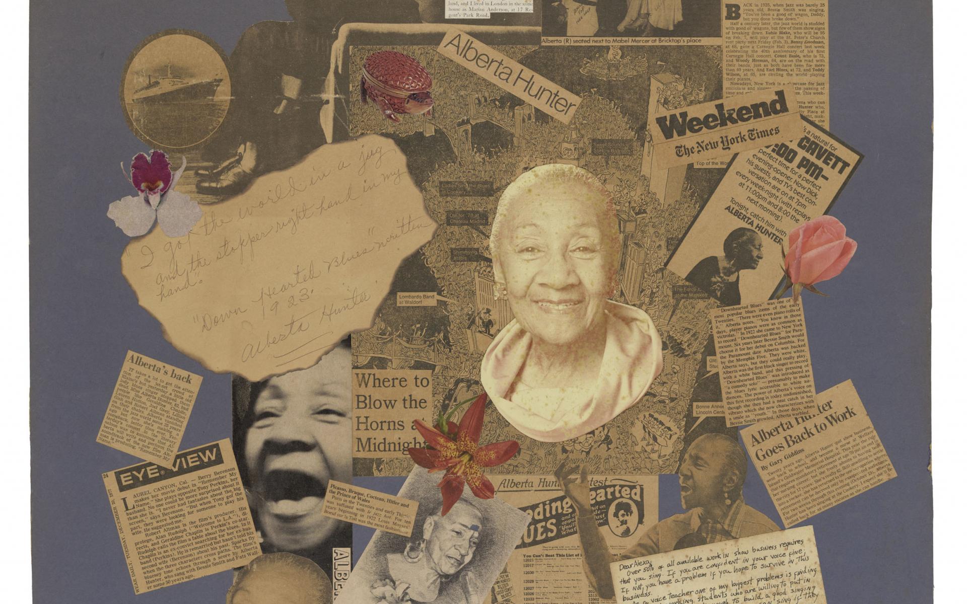 Collage of Alberta Hunter news clippings 