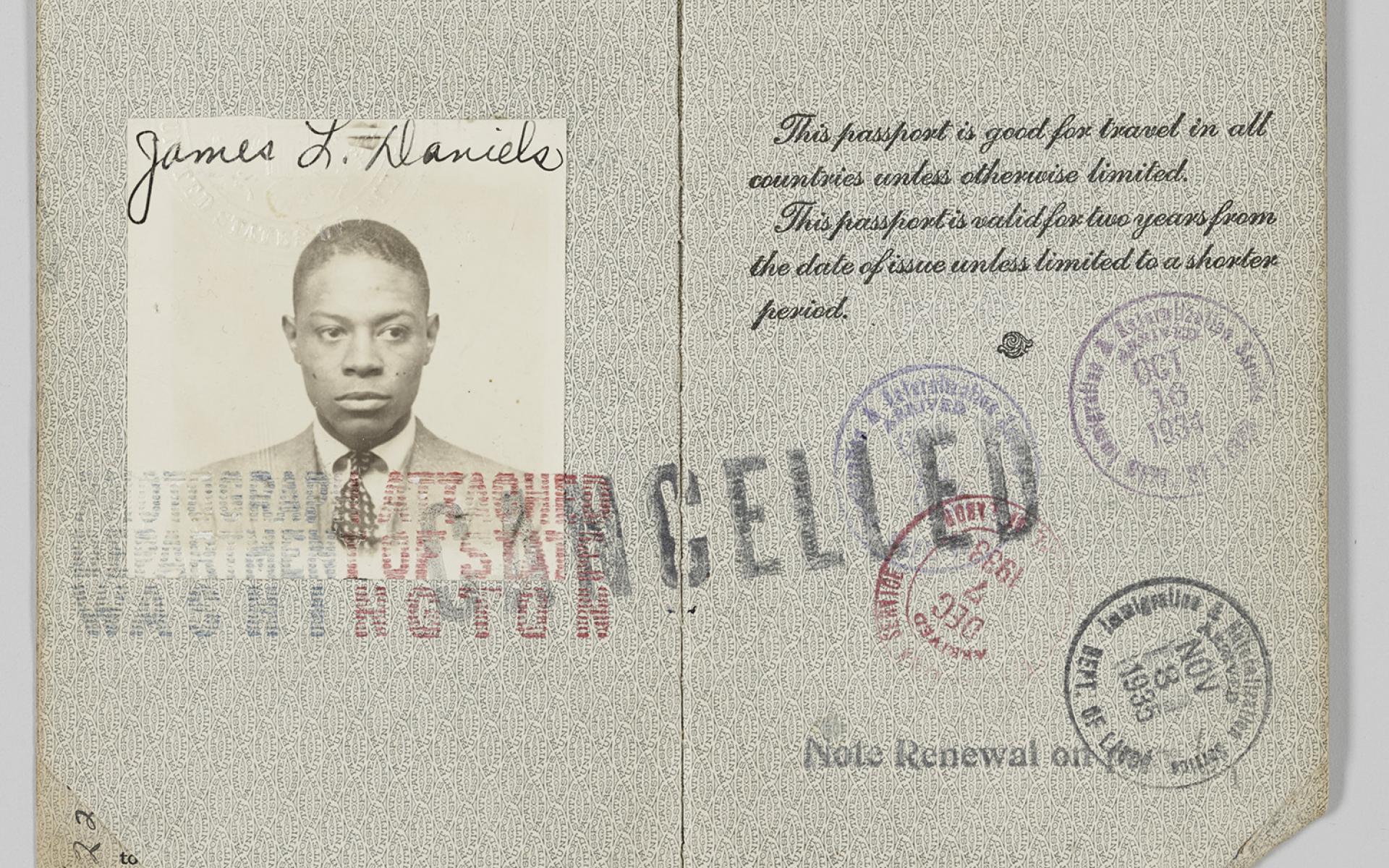 Page from a passport belonging to Jimmie Daniels