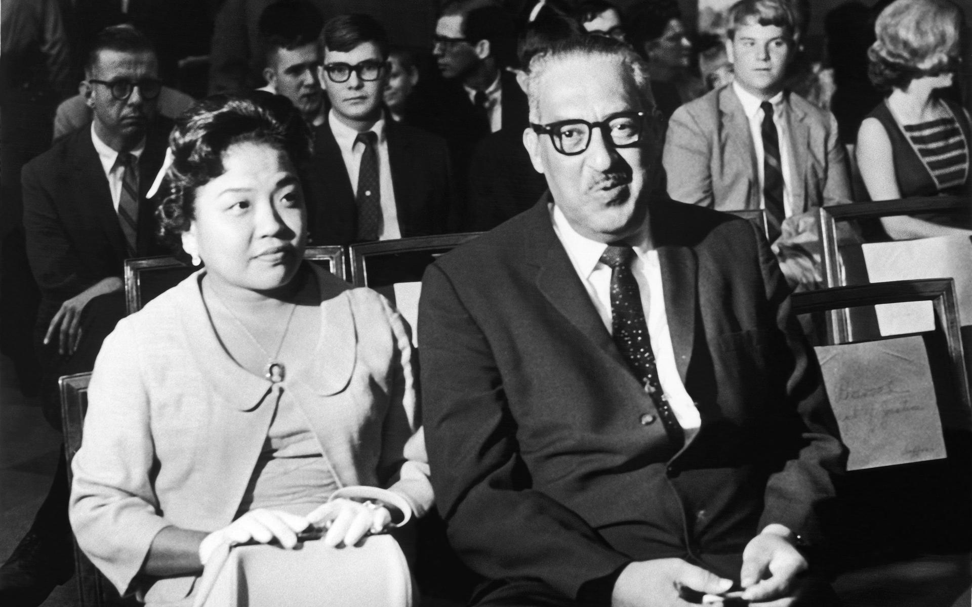 Black and white image of Thurgood and Cissy Marshall