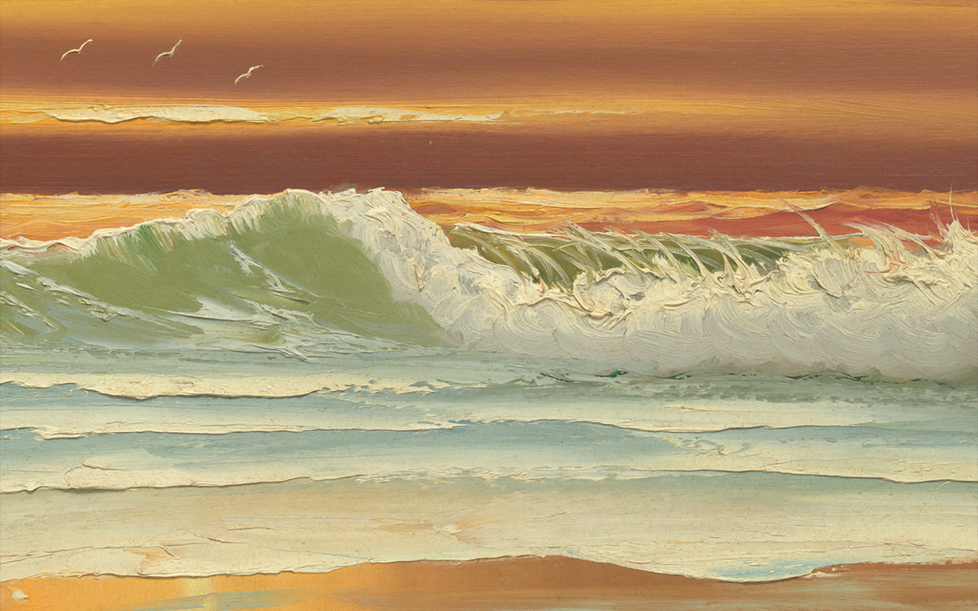 Orange Sky, Breaking Surf, 3 Birds, ca. 1965, by Alfred Hair (detail).